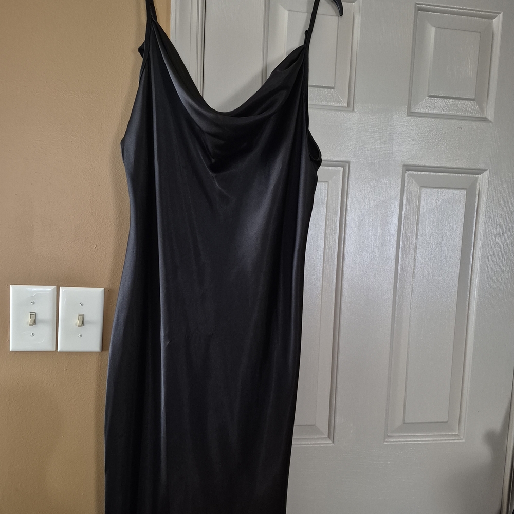 Bebe Elegant Black Satin Slip Dress - Picture 3 of 8